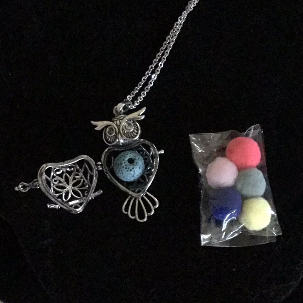 OWL with LAVA STONE and DIFFUSER BALLS NECKLACE